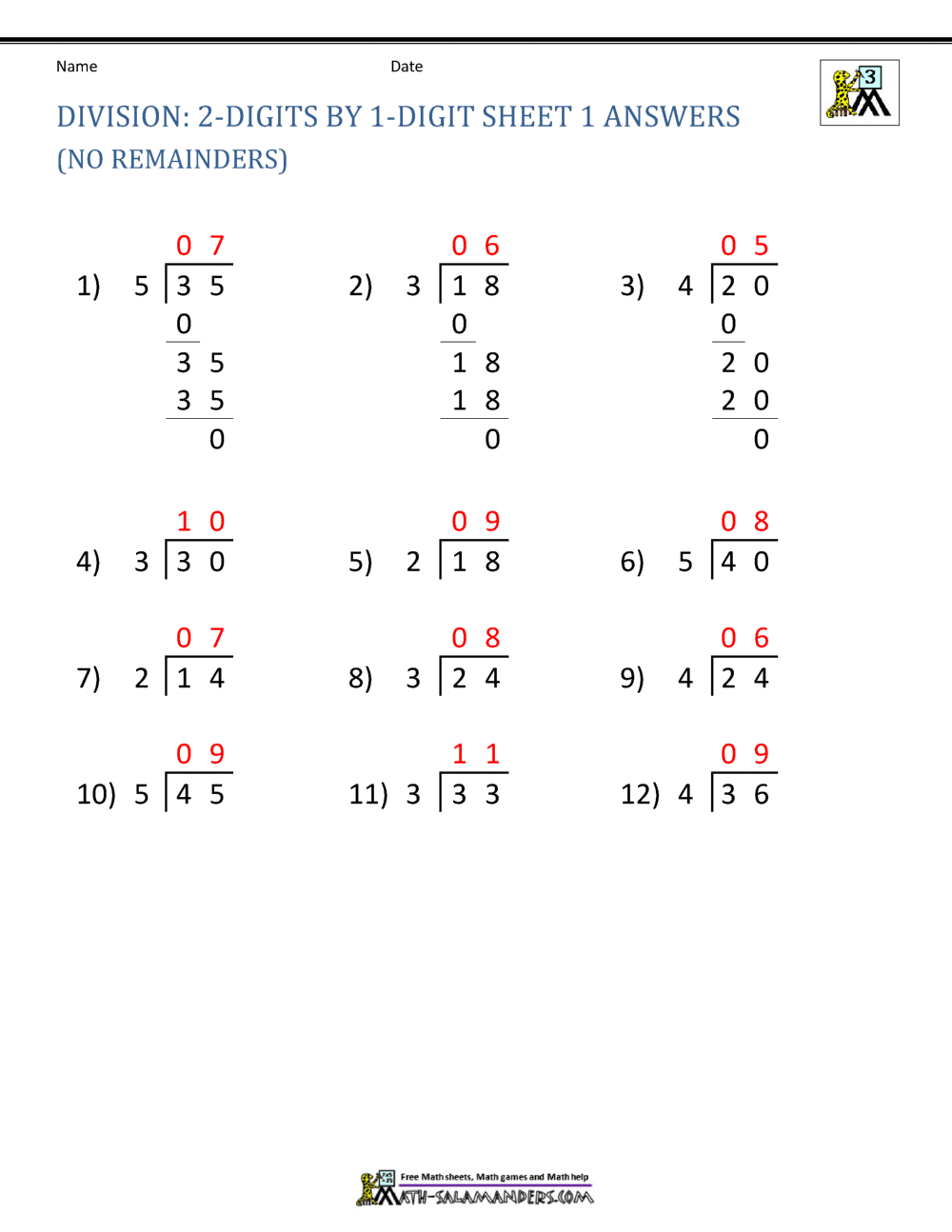 long division worksheet 3rd grade