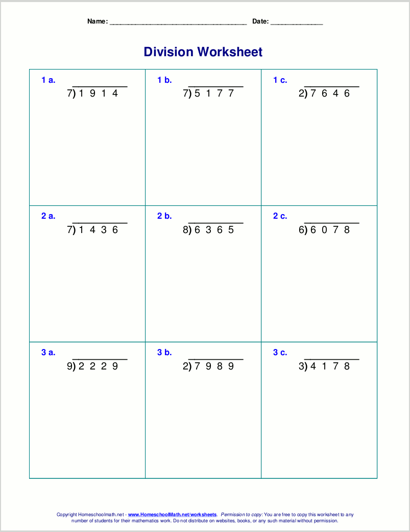 Worksheets for division with remainders