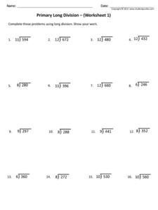 Primary Long Division Worksheet for 4th - 7th Grade | Lesson Planet