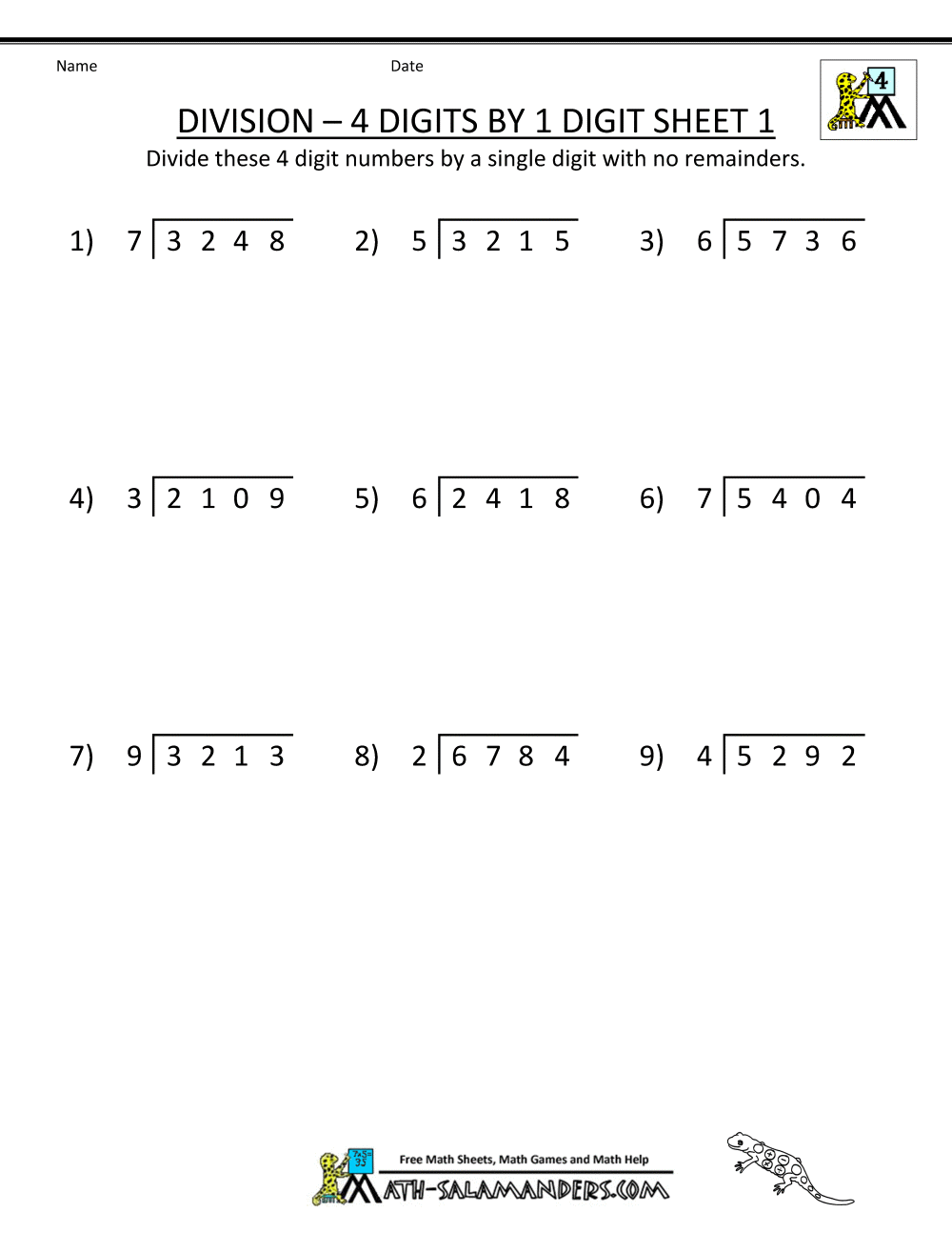 long division worksheet for 4th grade