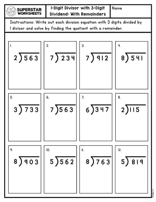 long division worksheet for 4th graders