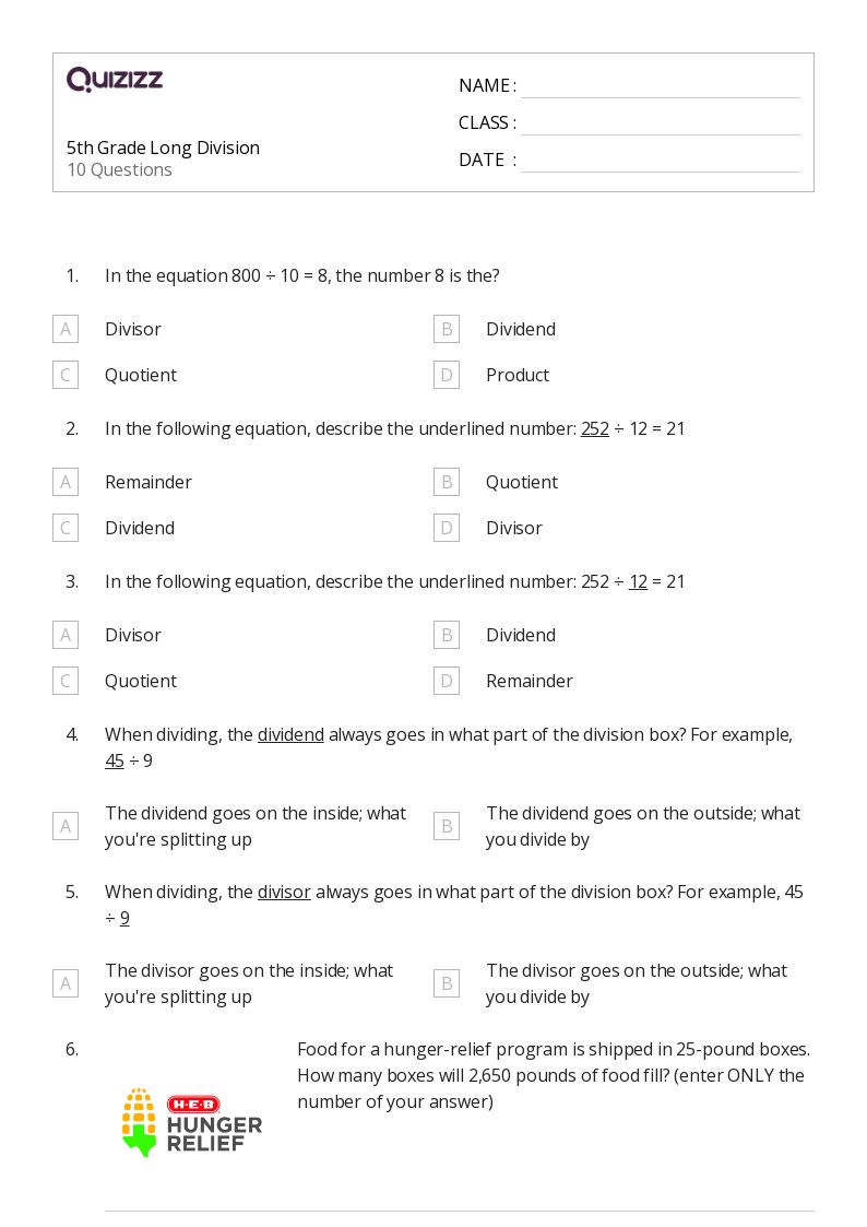 long division worksheet for 5th graders