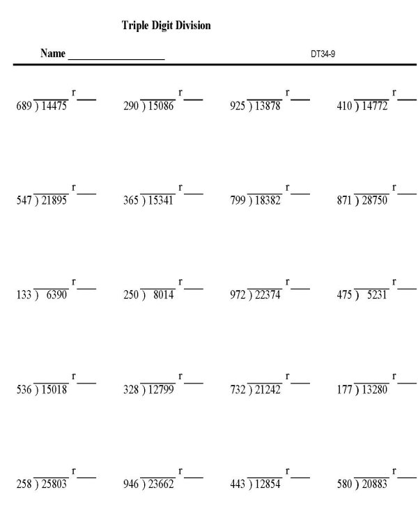 BlueBonkers : Division worksheets - Triple Digit with remainder p9 ...
