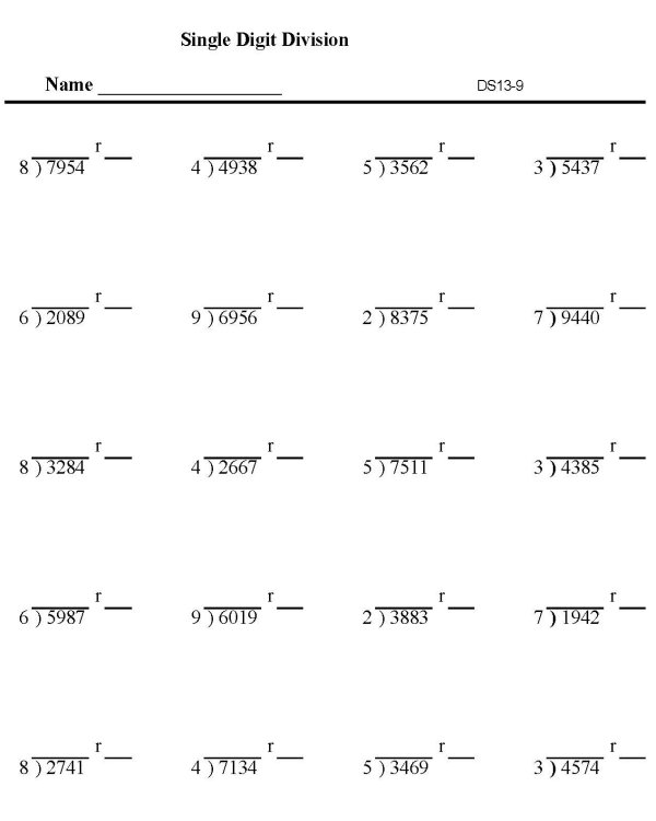 BlueBonkers : Division worksheets - Single Digit with remainder p9 ...