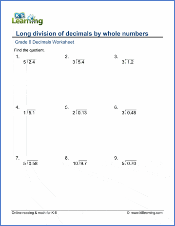 long division worksheet grade 6 printable
