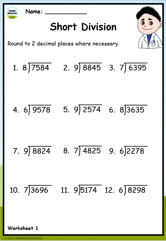 long division worksheet grade 6 printable