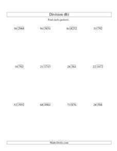 long division worksheet no remainders