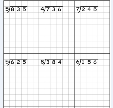 long division worksheet on graph paper