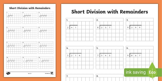 long division worksheet on graph paper