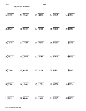long division worksheet printable