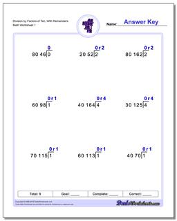 Long Division Worksheets: Division by Factors of Ten
