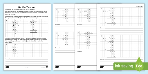 ? Year 6 Finding Mistakes in Long Division Calculations
