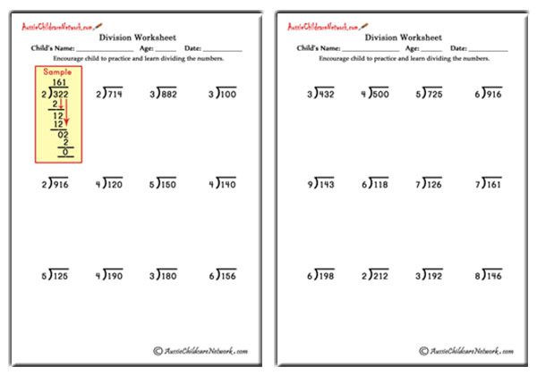 Long Division Worksheets (with and without Remainders) - Aussie ...