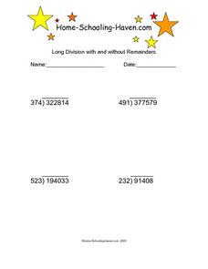 long division worksheet without remainders