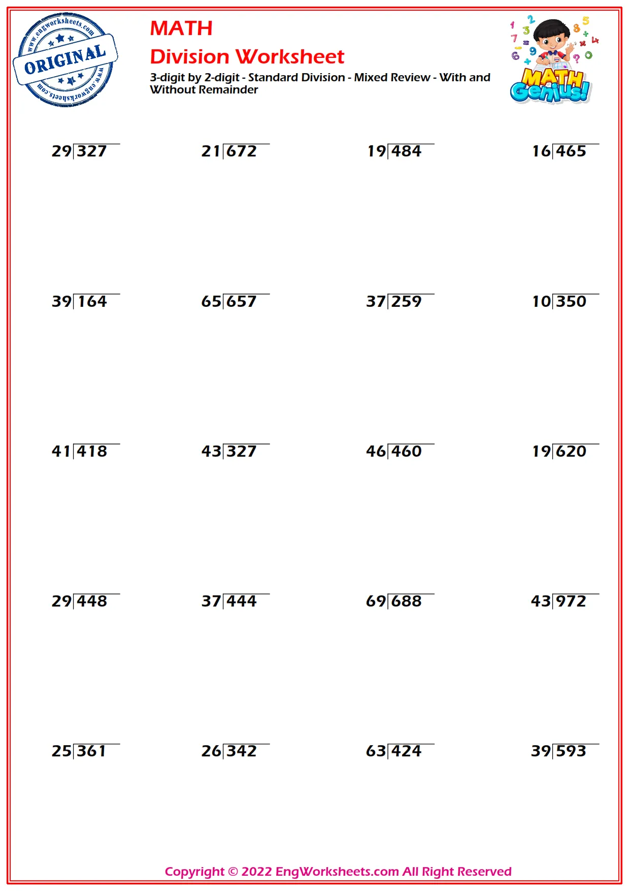 Standard Division - With or Without Remainder Worksheets and ...