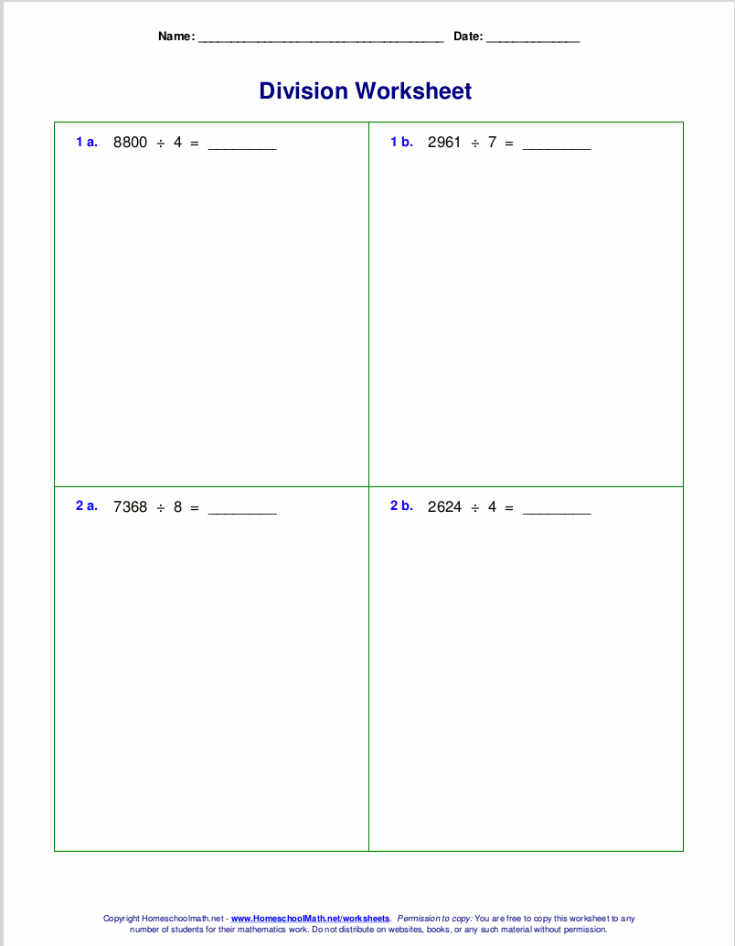 Long division worksheets for grades 4-6
