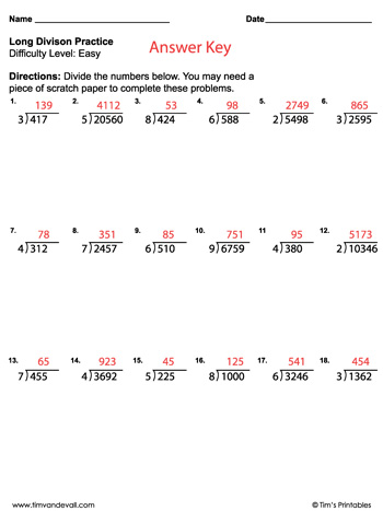 Long Division Worksheets PDF - Tims Printables