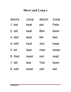 Printable Long E/Short E Worksheets 