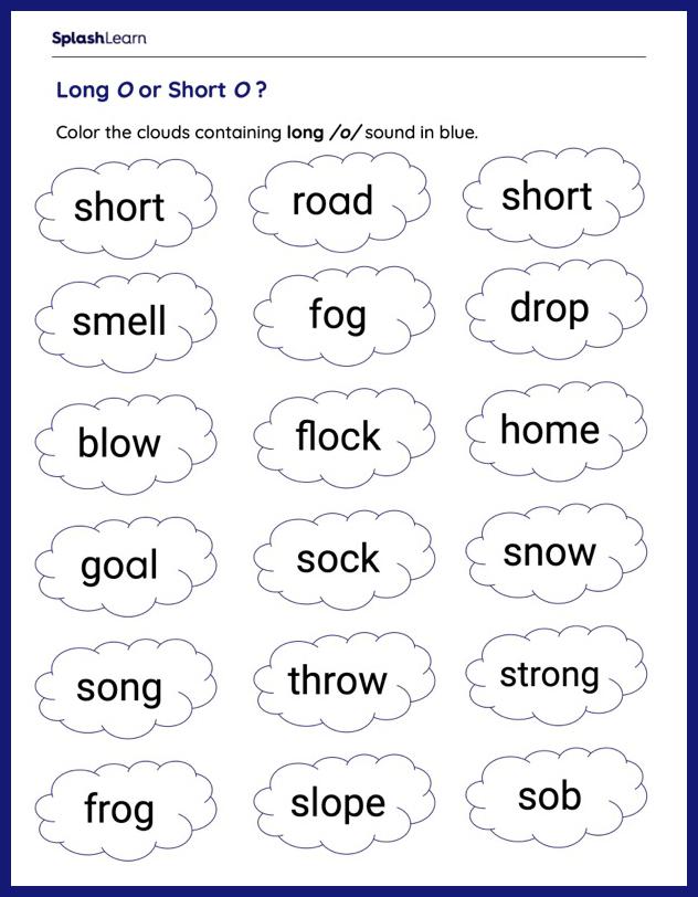 Color the Clouds with Long O - Printable Reading Worksheet