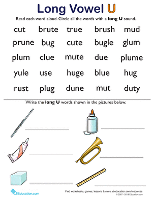 Words with Long U Worksheet: Free Reading Printable PDF for Kids