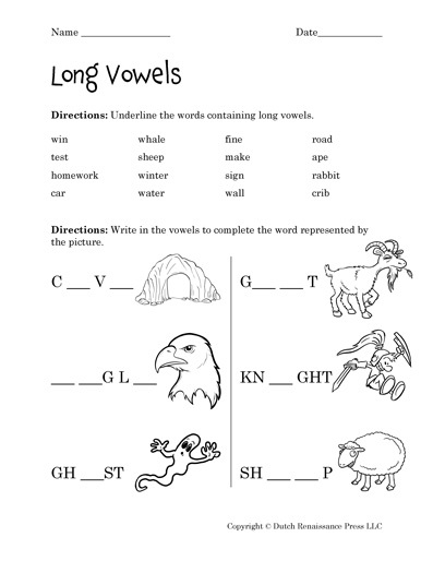 long vowel a worksheet