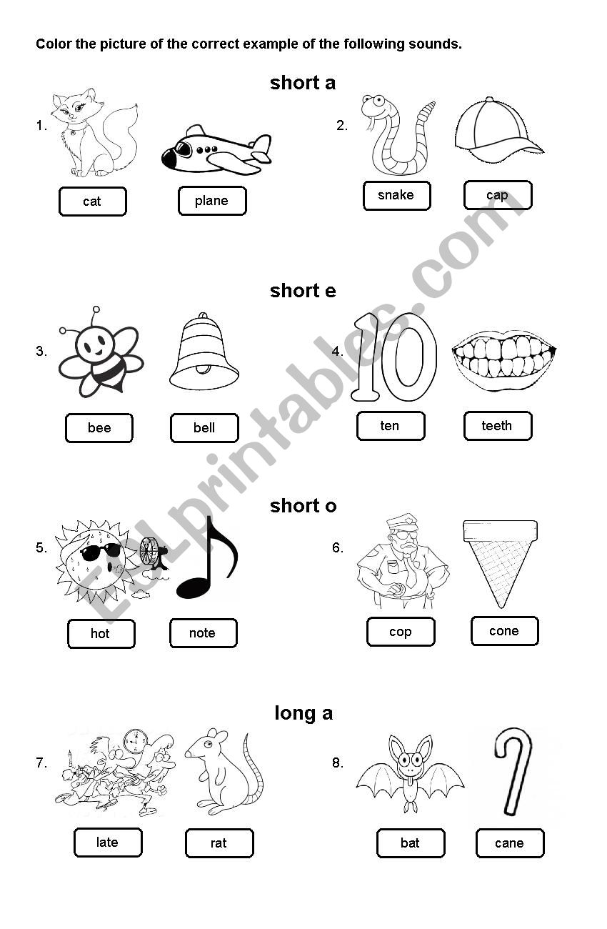 long vowel and short vowel worksheet