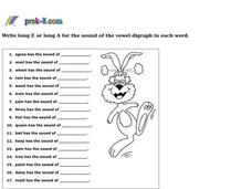 Vowel Digraphs Worksheet for 1st - 3rd Grade | Lesson Planet