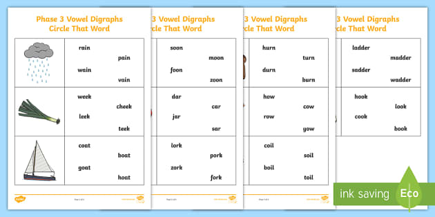 Vowel Digraphs Circle That Word Worksheet - Phase 3 Phonics