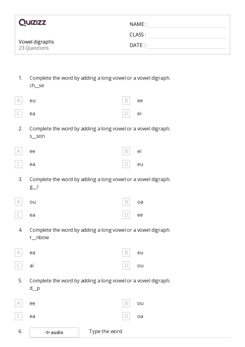 50+ Vowel Digraphs worksheets for 3rd Grade on Quizizz | Free ...