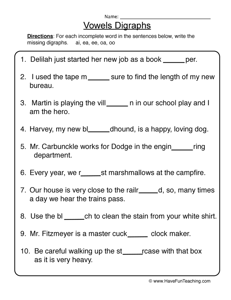 long vowel digraphs worksheet