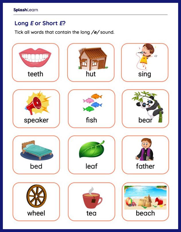 Look for Long E Words - ELA Worksheets - SplashLearn