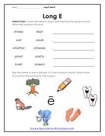 Long and Short E Vowel Sounds Worksheets