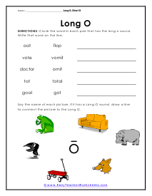 Long and Short O Vowel Sounds Worksheets