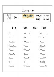long vowel u words worksheet