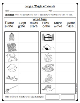 Long Vowel Silent e Worksheets for Word Work {DIFFERENTIATED} worksheets library