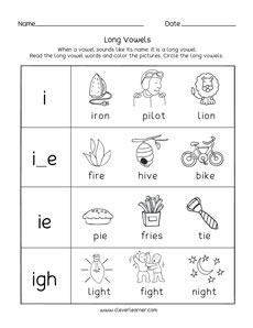 long vowel worksheet first grade