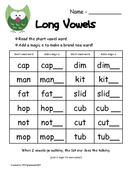 Long Vowel Magic e Worksheet by FIRST grade is a HOOT | TPT