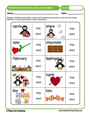 long vowels and short vowels worksheet
