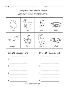 long vowels and short vowels worksheet
