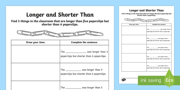 longer than shorter than worksheet