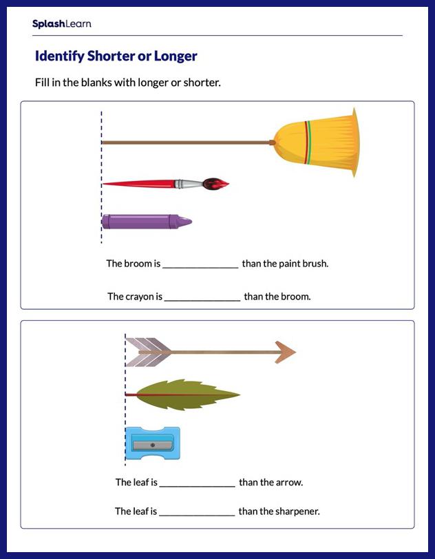Recognize Shorter or Longer - Math Worksheets - SplashLearn