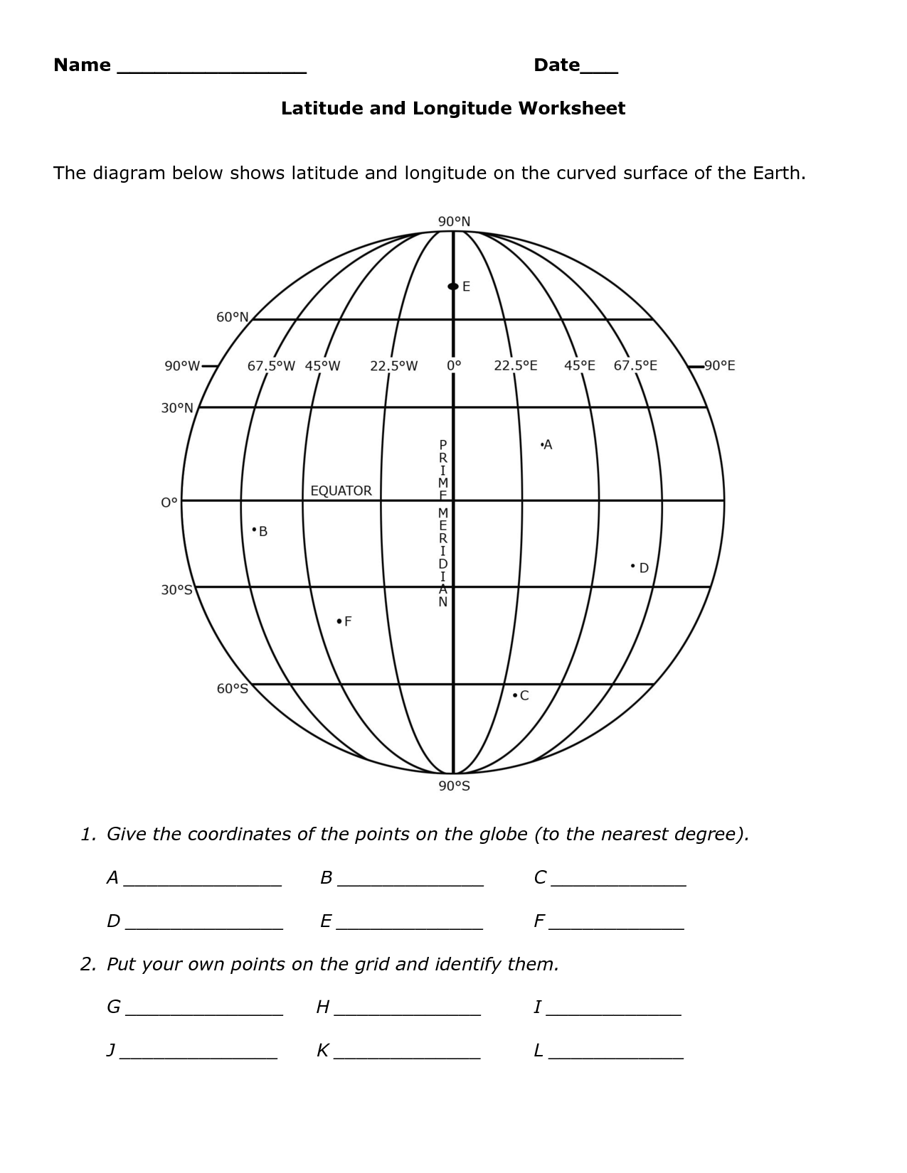 longitude and latitude practice worksheet
