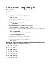 Latitude and Longitude test.pdf - Latitude and Longitude quiz Date ...