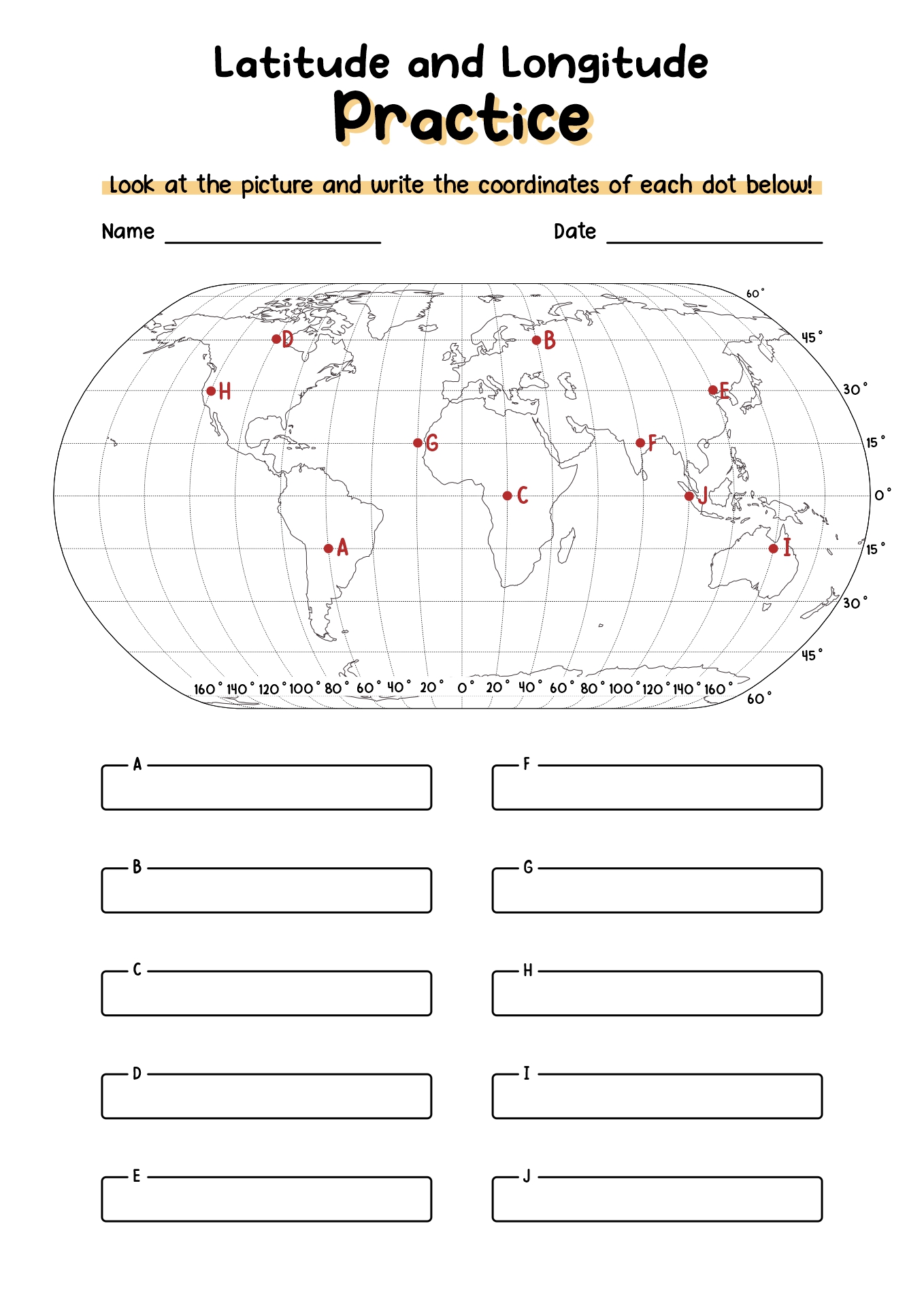 longitude and latitude worksheet for 4th grade