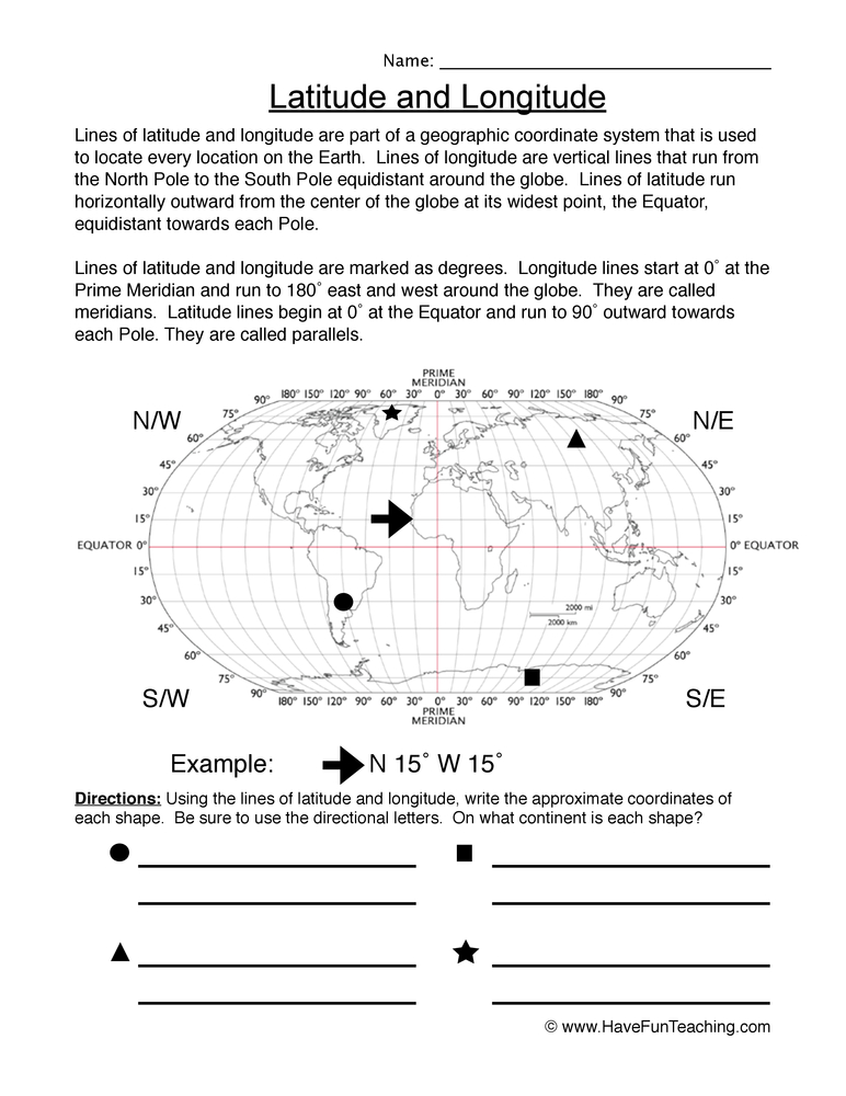 longitude and latitude worksheet for 5th grade