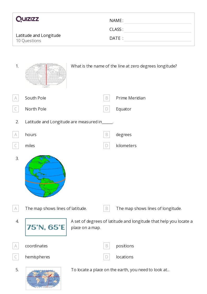longitude and latitude worksheet for 5th grade