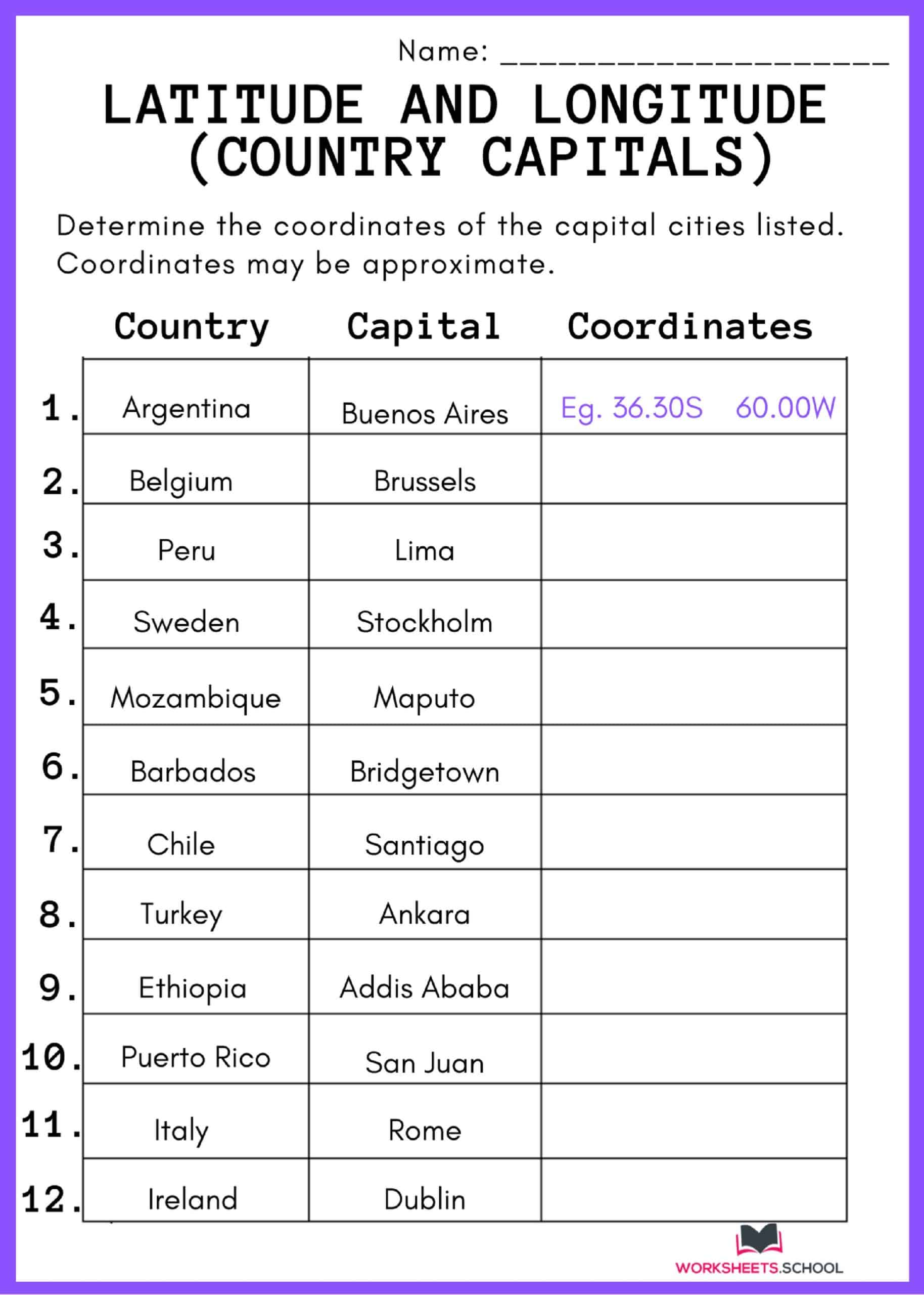 longitude and latitude worksheet pdf