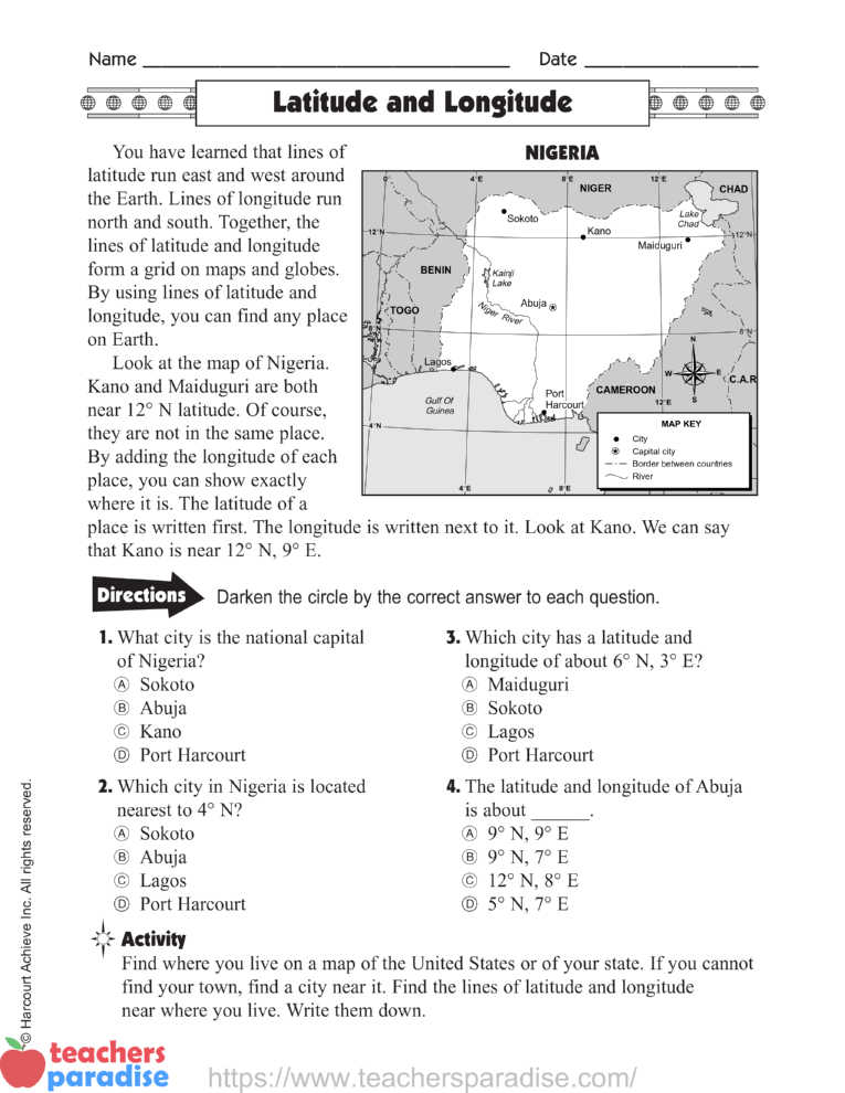 longitude and latitude worksheet pdf