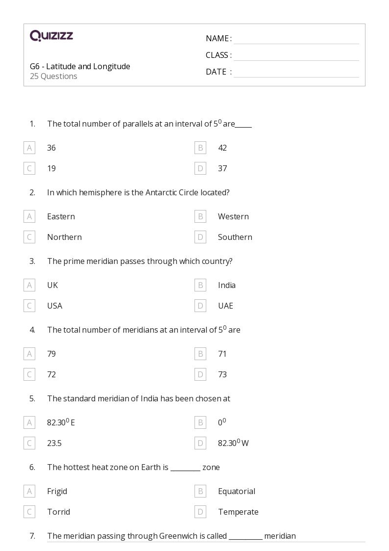 50+ latitude and longitude worksheets for 5th Year on Quizizz ...