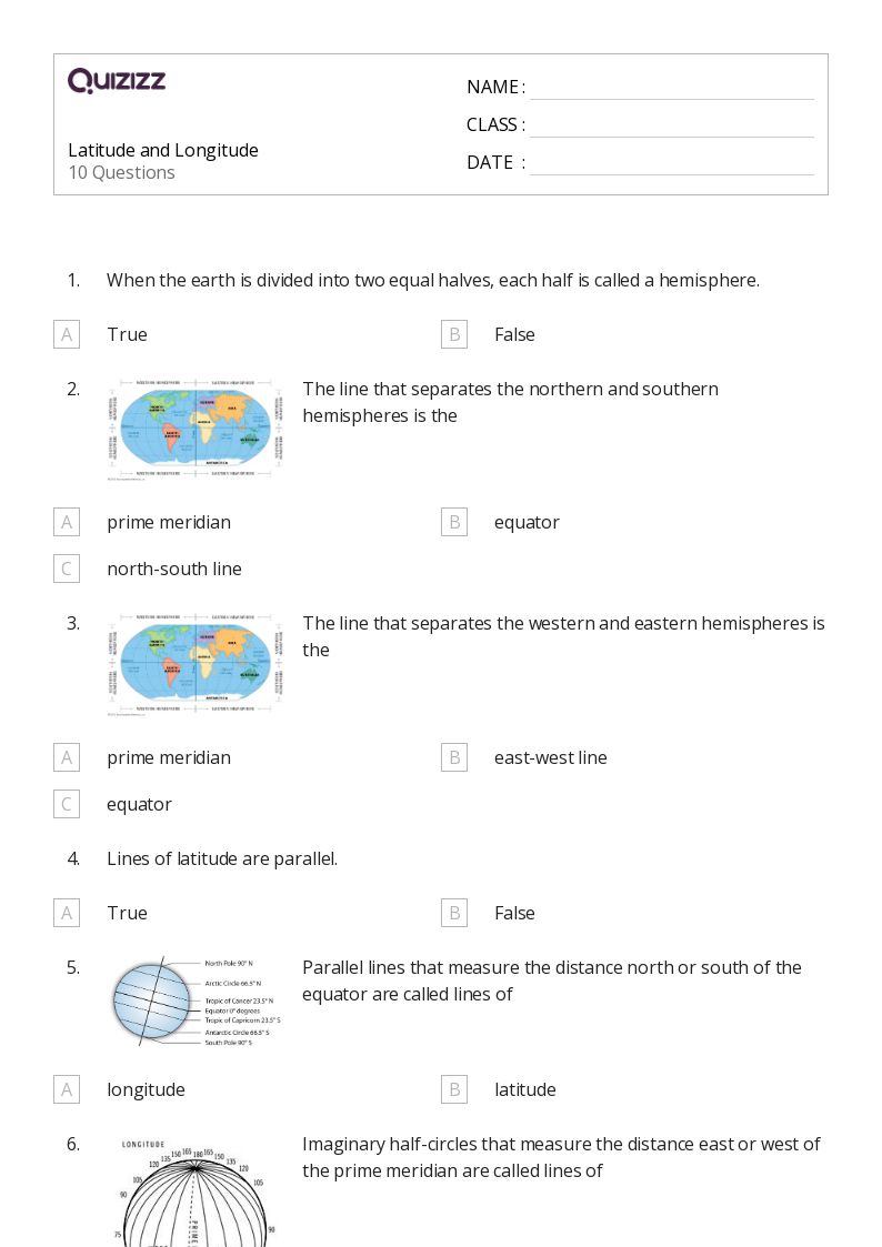 50+ latitude and longitude worksheets for 5th Year on Quizizz ...